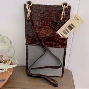 Brahmin Brown Croc-Embossed Crossbody Passport & Id Card